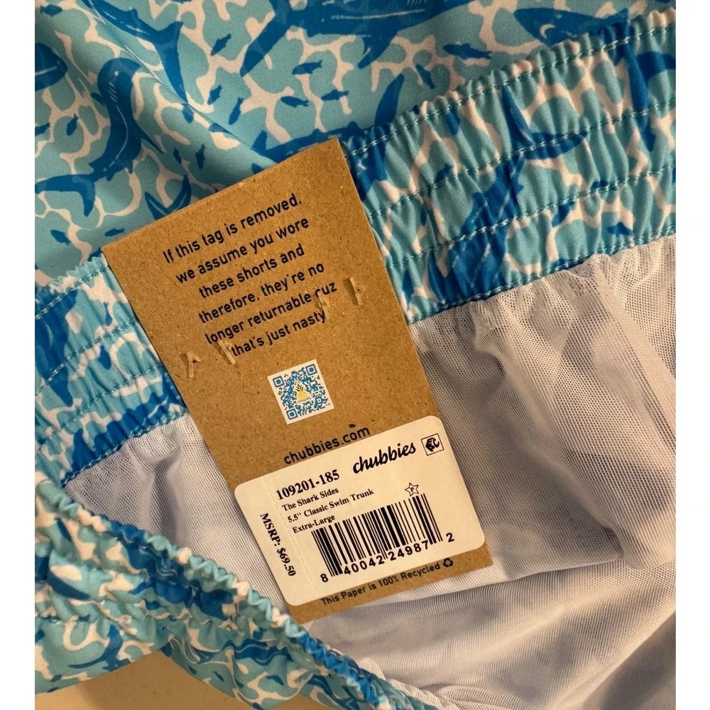 Chubbies Swim Trunks Men XL Blue‎ Shark Sides 5.5
